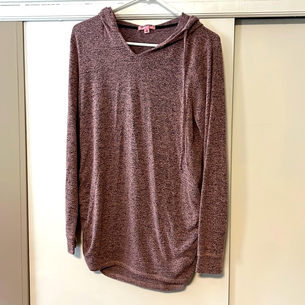 Lightweight Maternity Hoodie Sweathshirt. Size Medium. Heathered Pink & Black.